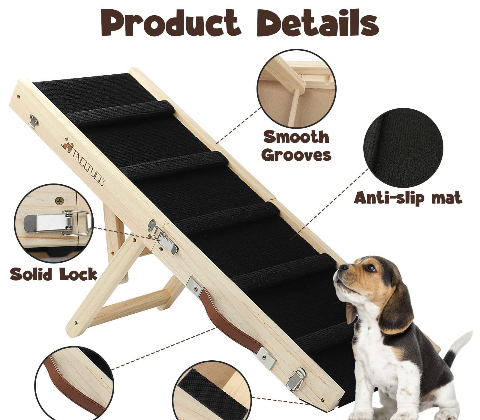 Wooden Adjustable Pet Dog Ladder Foldable Portable Non-slip Ramp — view 6