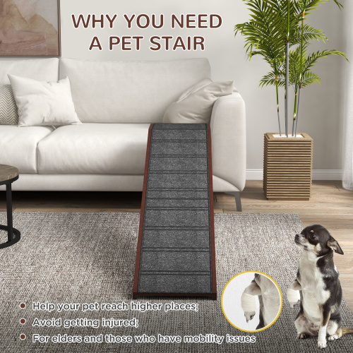 PawHut Dog Ramp For Bed, Pet Ramp For Dogs With Non-Slip Carpet And Top Platform, 74 X 16 X 25, Brown — view 2