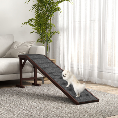 PawHut Dog Ramp For Bed, Pet Ramp For Dogs With Non-Slip Carpet And Top Platform, 74 X 16 X 25, Brown — view 4