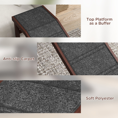 PawHut Dog Ramp For Bed, Pet Ramp For Dogs With Non-Slip Carpet And Top Platform, 74 X 16 X 25, Brown — view 5