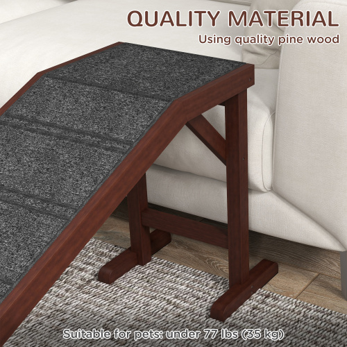 PawHut Dog Ramp For Bed, Pet Ramp For Dogs With Non-Slip Carpet And Top Platform, 74 X 16 X 25, Brown — view 8