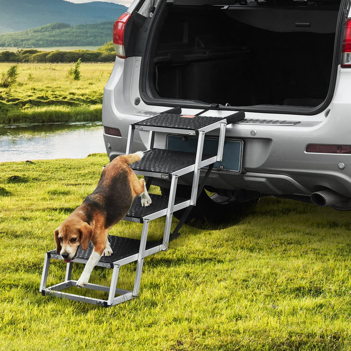 VEVOR Dog Stair For Cars 4-step Folding Dog Steps Aluminum Loads Up To 150 Lbs — view 4