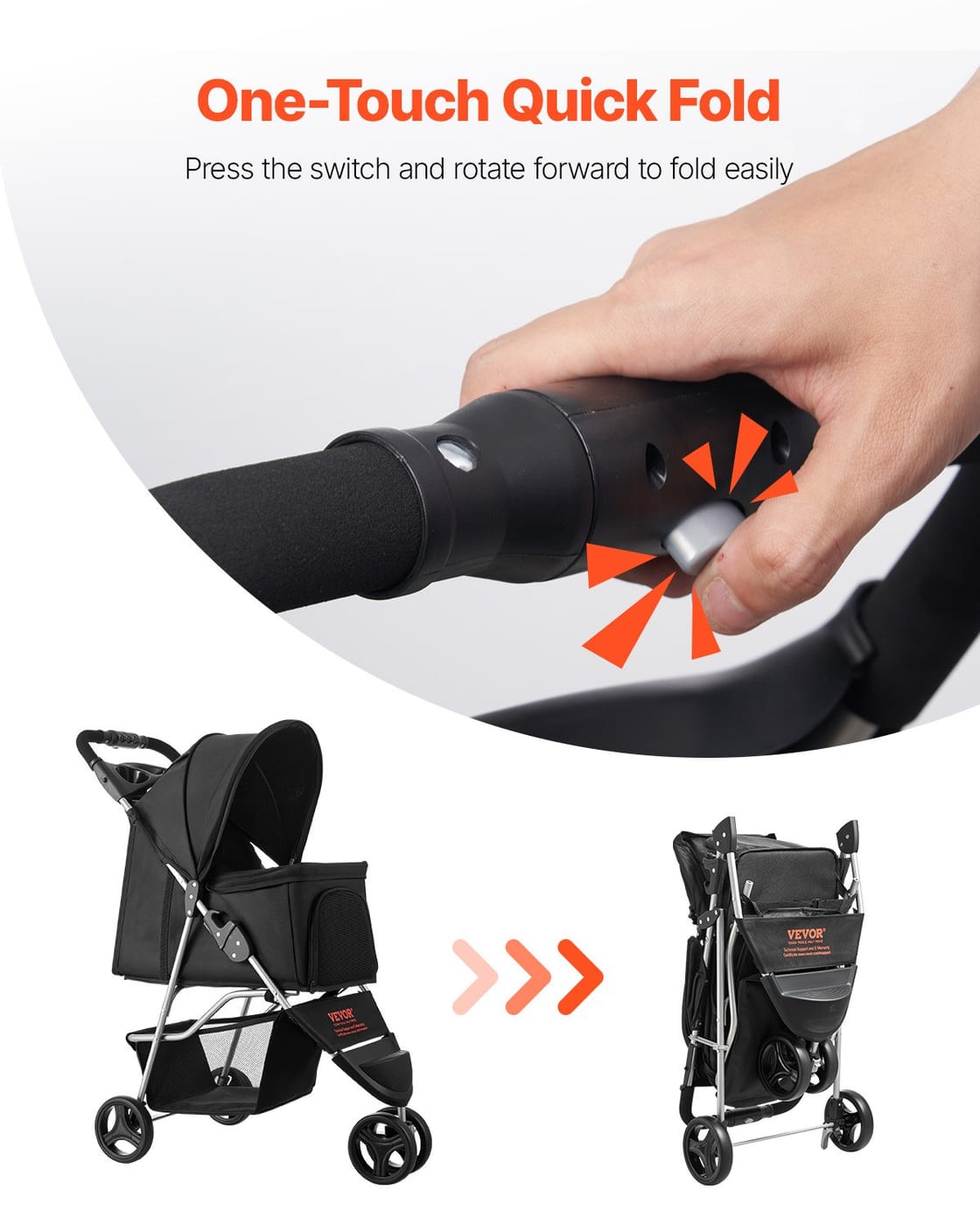 Pet Stroller Foldable 3 Wheels Dog Stroller With Brake Up To 35lbs Travel Camp — view 2