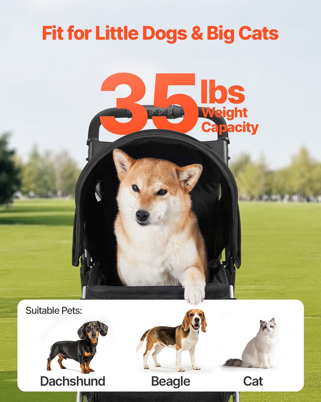 Pet Stroller Foldable 3 Wheels Dog Stroller With Brake Up To 35lbs Travel Camp — view 3