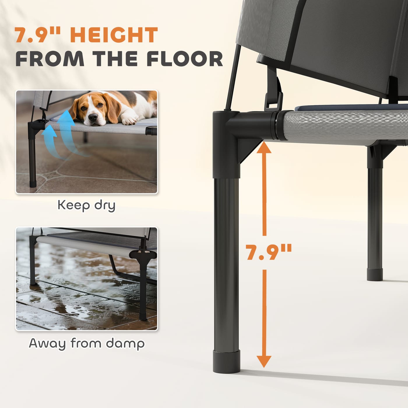 Elevated Dog Bed with Removable Canopy, Portable Outside Raised Pet Cot with Cooling Pad, Storage Bag, 36" x 29.5" x 35" — view 3