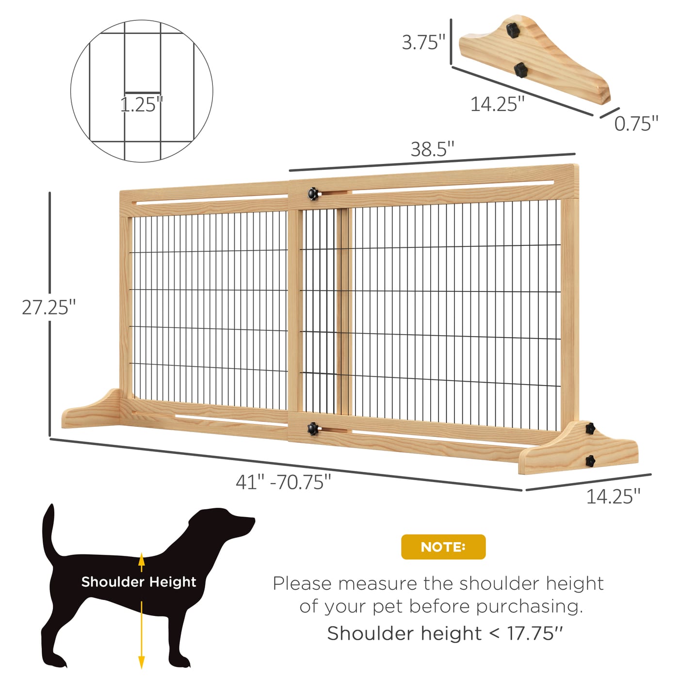 71" W x 27" H Extra Wide Freestanding Pet Gate with Adjustable Length Dog, Cat, Barrier for House, Doorway, Hallway, Natural — view 2