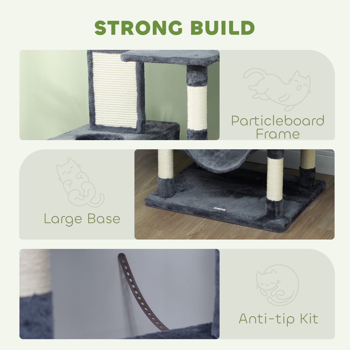 81" Cat Tree w/ Cat Scratching Posts, Scratching Board, Condos, Beds, Hammocks, Toy Balls, Rope Cat Toy, Gray — view 2