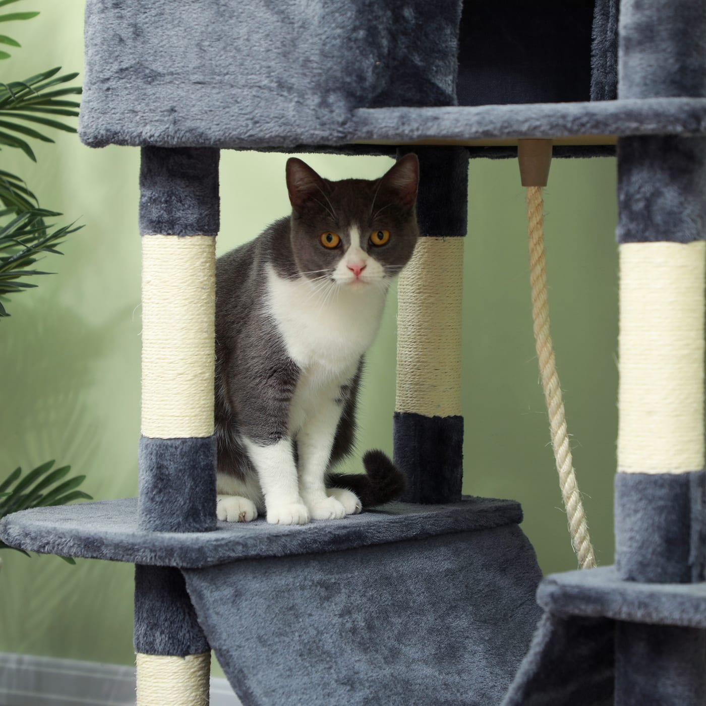 81" Cat Tree w/ Cat Scratching Posts, Scratching Board, Condos, Beds, Hammocks, Toy Balls, Rope Cat Toy, Gray — view 3