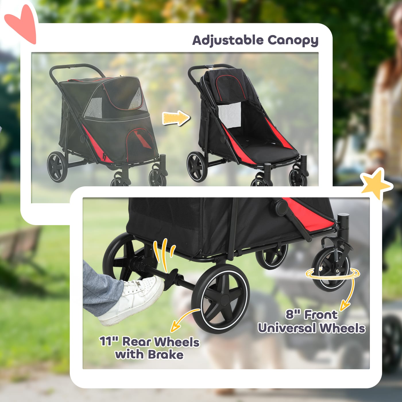 One-Click Foldable Dog Stroller for M, L Dogs, Pet Stroller, Black — view 4