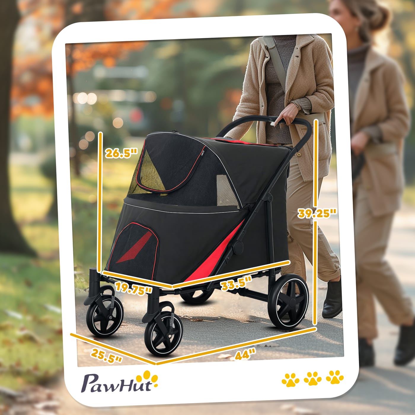 One-Click Foldable Dog Stroller for M, L Dogs, Pet Stroller, Black — view 7