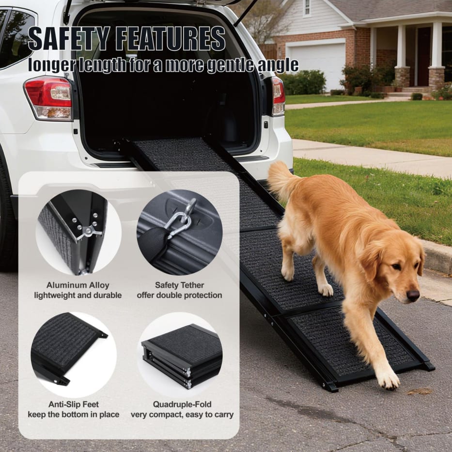 Dog Ramp For Car 65inchX17.2inch Large Folding Pet Stair Ramps For Truck, SUV, With Non-Slip Surface, Up To 250LBS, Outdoor Dog Car Ramp For Medium & Large Dogs, Portable Pet Steps — view 2