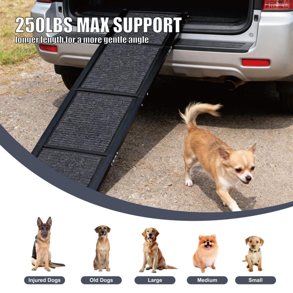 Dog Ramp For Car 65inchX17.2inch Large Folding Pet Stair Ramps For Truck, SUV, With Non-Slip Surface, Up To 250LBS, Outdoor Dog Car Ramp For Medium & Large Dogs, Portable Pet Steps — view 7