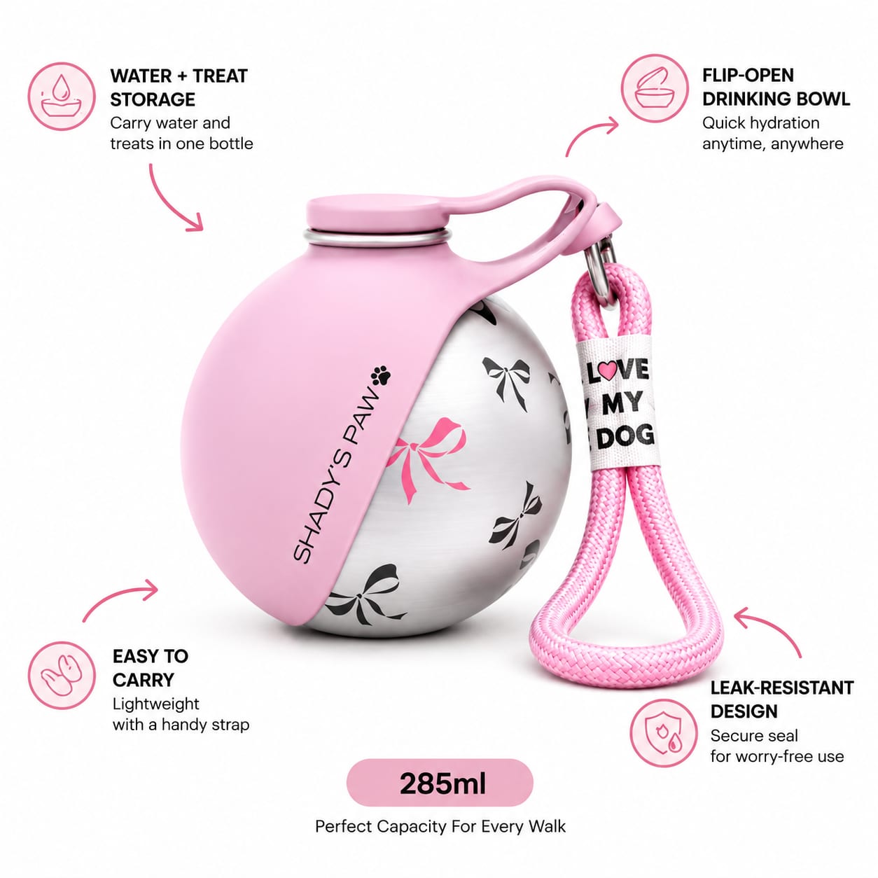Portable Stainless Steel Dog Water Bottle – Travel Water Dispenser with Built-In Bowl