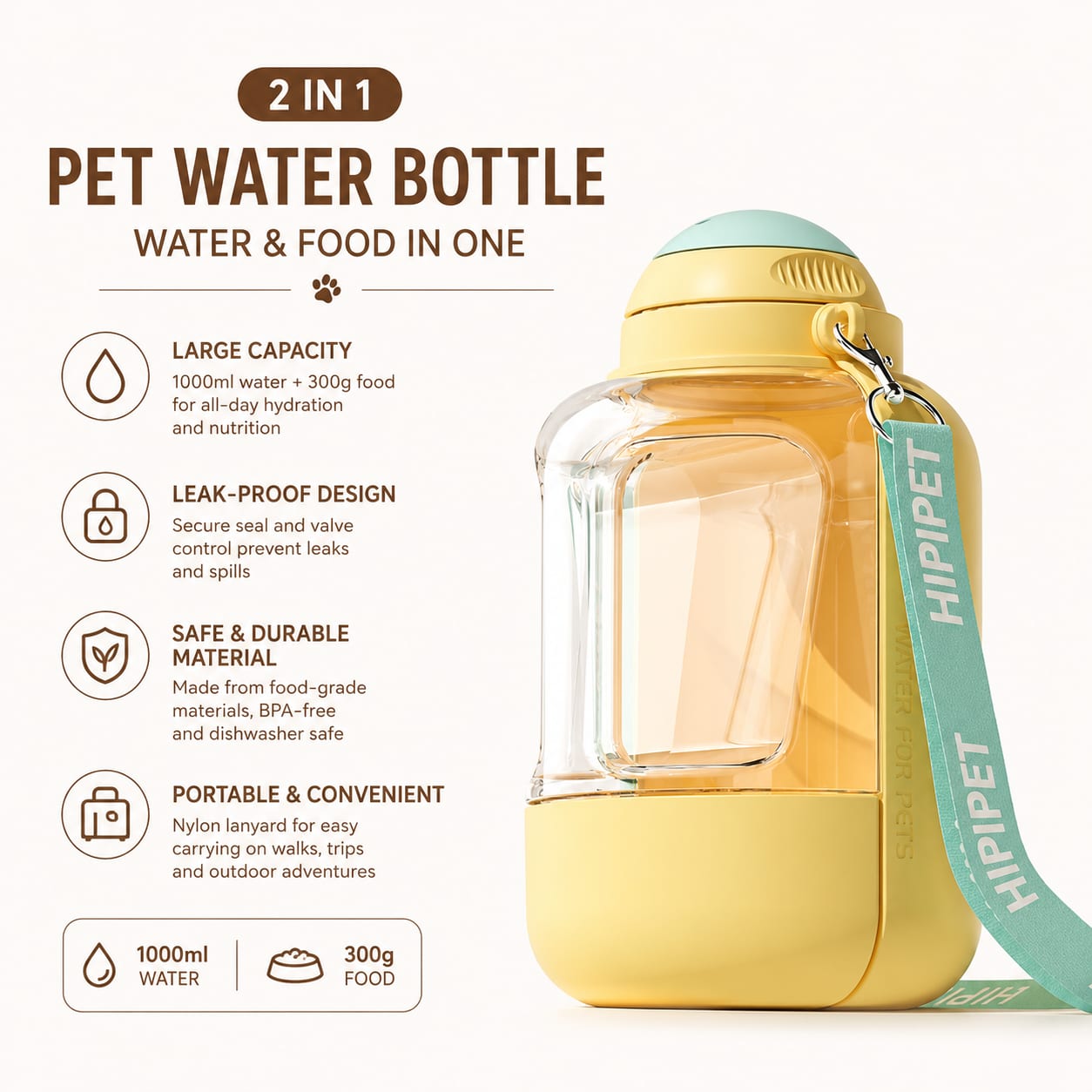 2-in-1 Pet Water Bottle & Food Container – Travel Dog & Cat Dispenser — view 6
