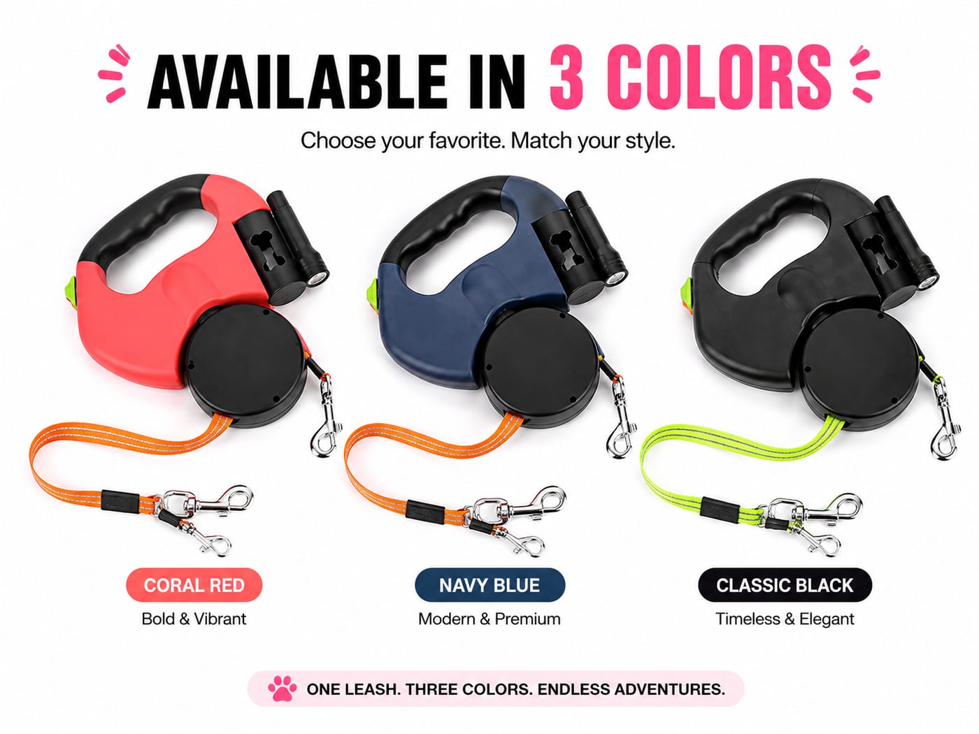 Dual Retractable Dog Leash | 360° Tangle-Free Lead with LED Light — view 9