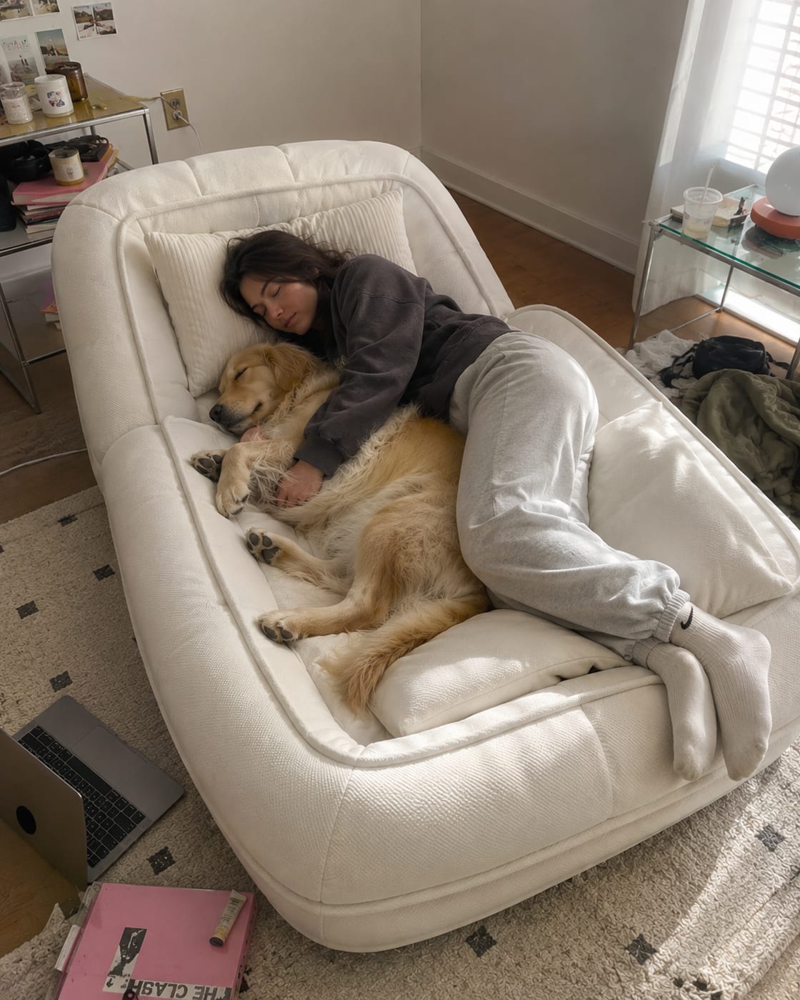 Upholstered Human Dog Bed For Adults And Pets, Foldable Lazy Sofa Bed With 5 Adjustable Position, Includes 2 Soft Pillows For Bedroom — view 8