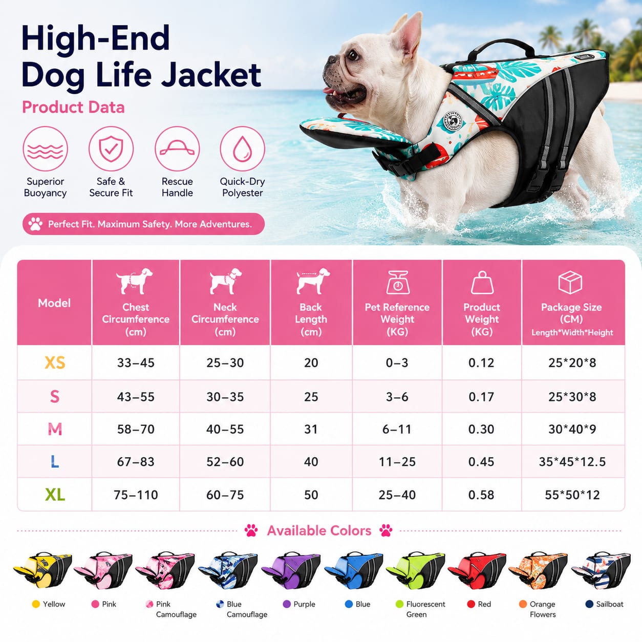 Professional Dog Life Jacket | Adjustable Pet Swimming Vest for Small & Large Dogs — view 2
