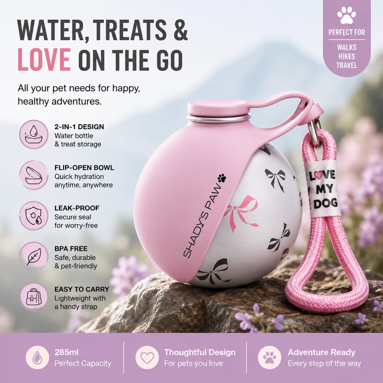 Portable Stainless Steel Dog Water Bottle – Travel Water Dispenser with Built-In Bowl — view 2