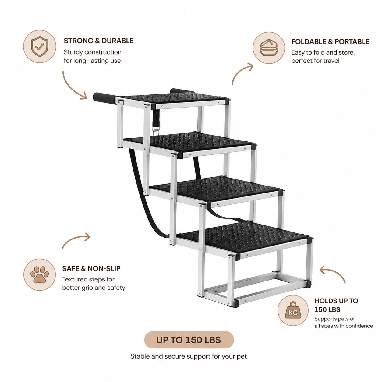 Dog Stair For Cars 4-step Folding Dog Steps Aluminum Loads Up To 150 Lbs