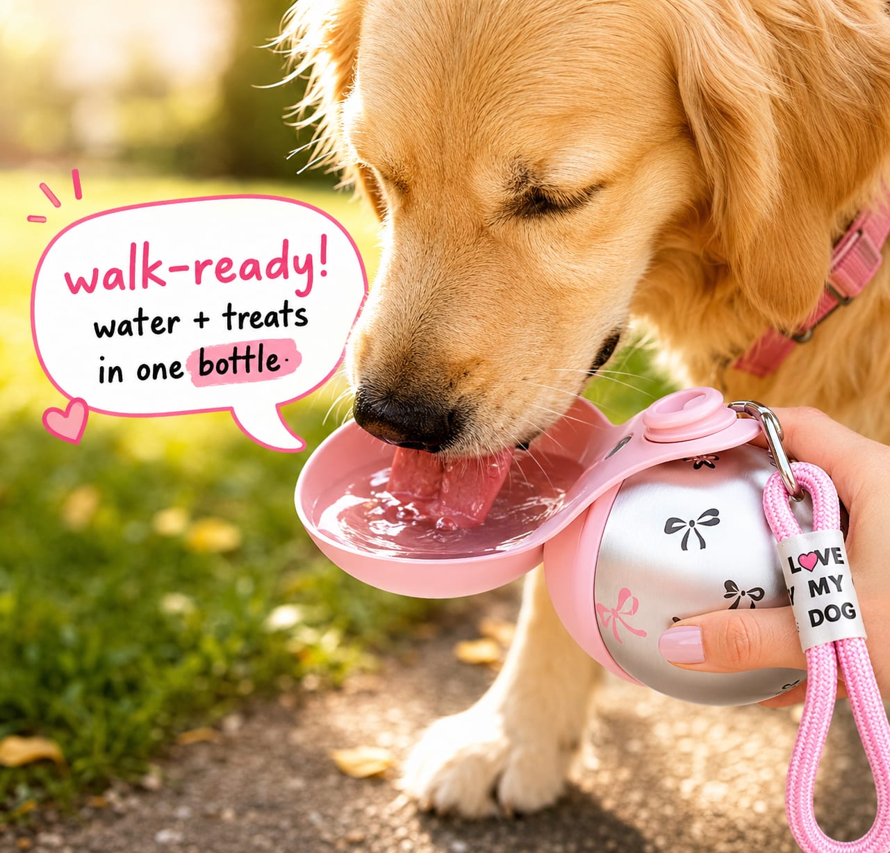 Portable Stainless Steel Dog Water Bottle – Travel Water Dispenser with Built-In Bowl — view 3