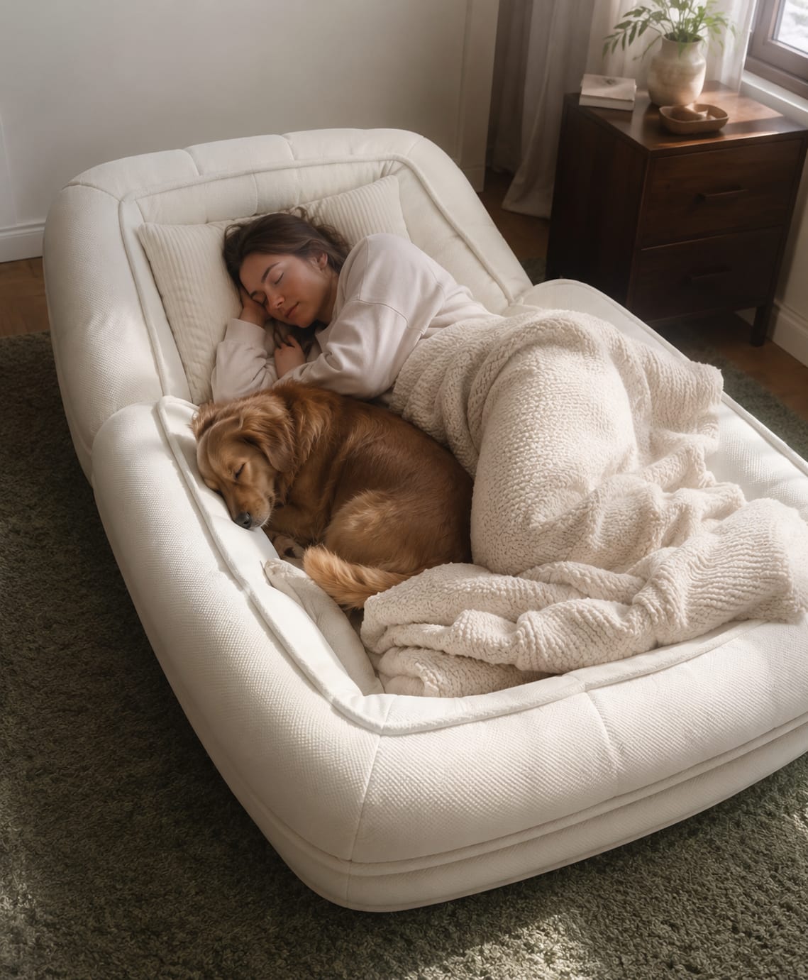 Upholstered Human Dog Bed For Adults And Pets, Foldable Lazy Sofa Bed With 5 Adjustable Position, Includes 2 Soft Pillows For Bedroom — view 5