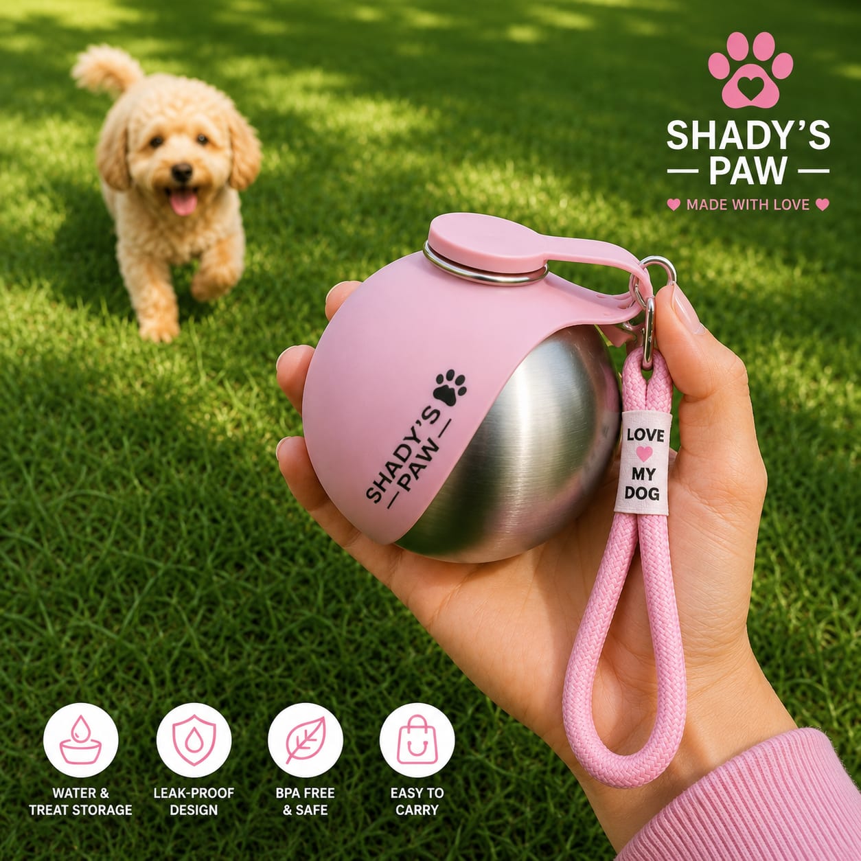 Portable Stainless Steel Dog Water Bottle – Travel Water Dispenser with Built-In Bowl — view 4