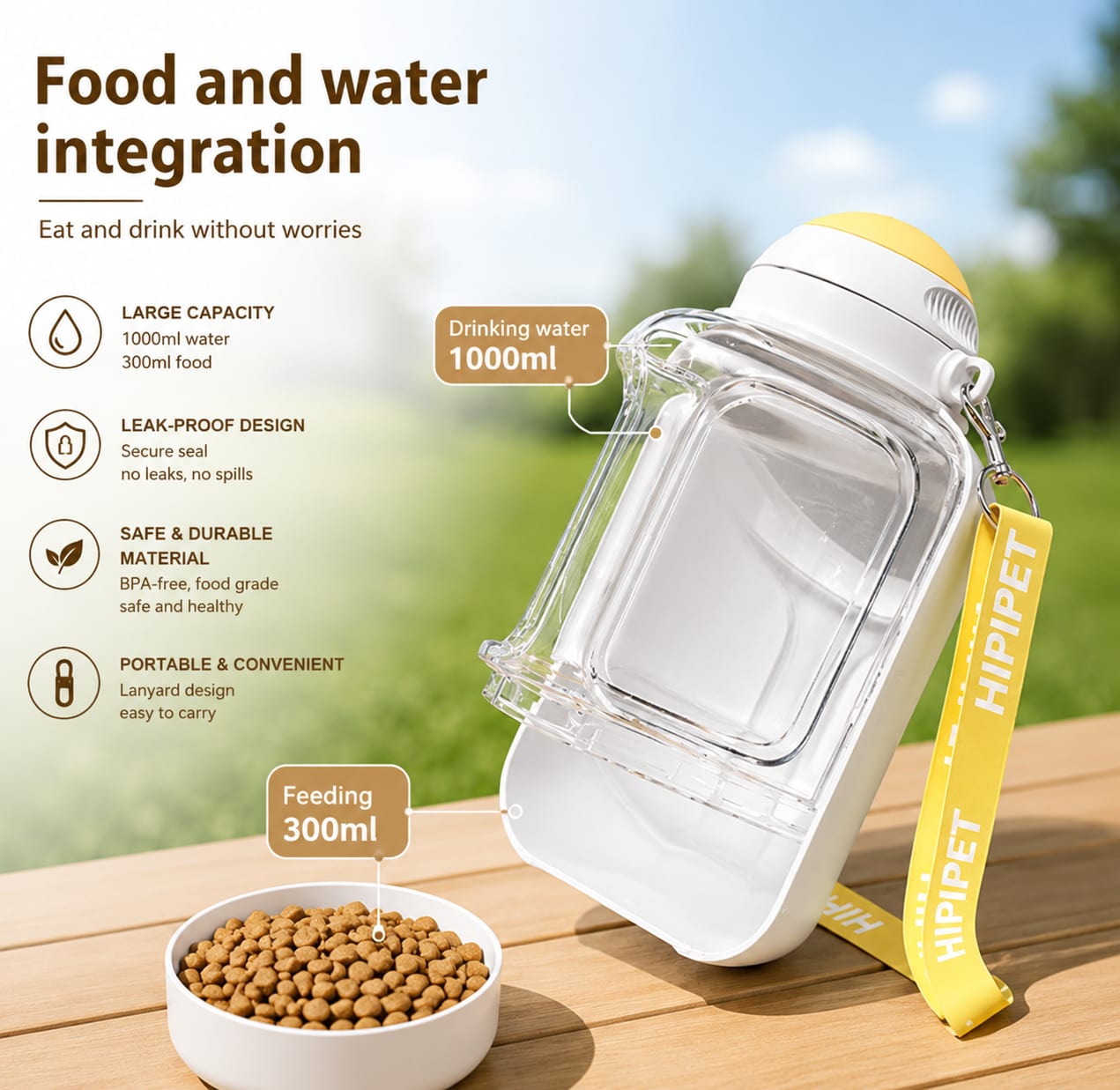 2-in-1 Pet Water Bottle & Food Container – Travel Dog & Cat Dispenser — view 4
