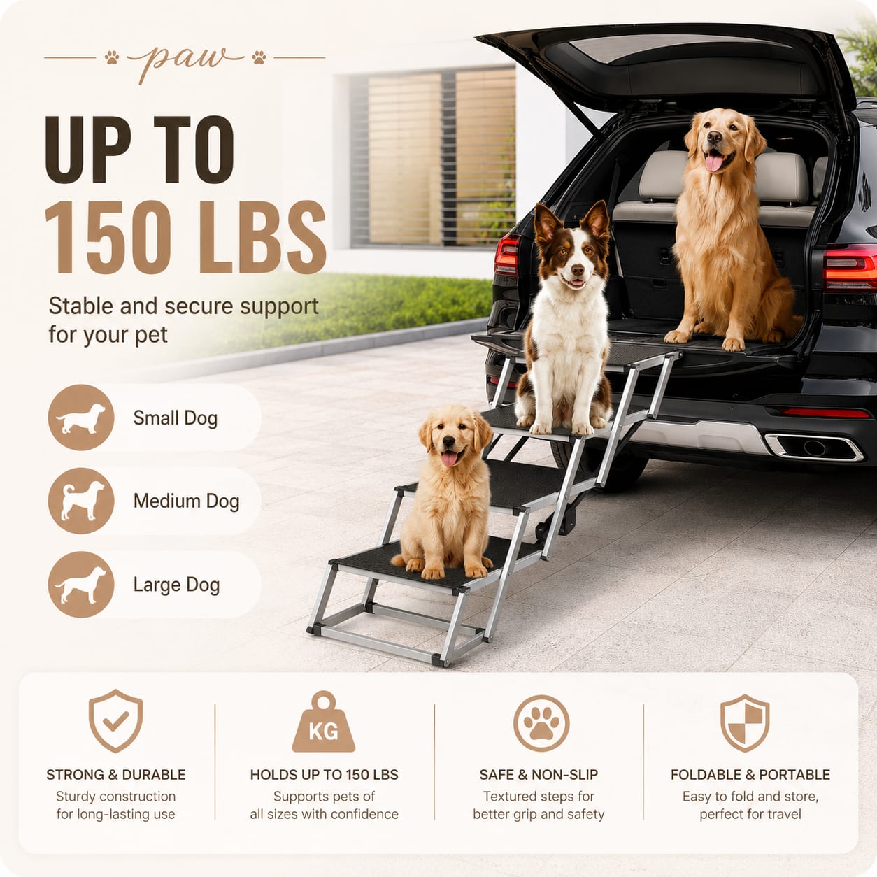 Dog Stair For Cars 4-step Folding Dog Steps Aluminum Loads Up To 150 Lbs — view 2