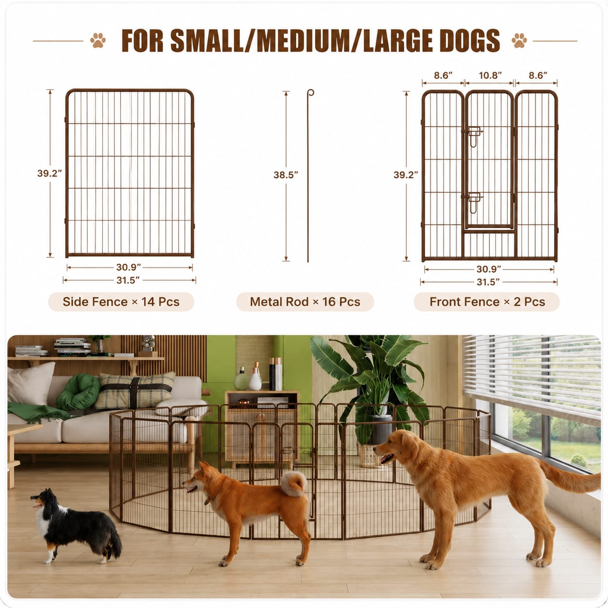 Foldable Dog Playpen, Metal Puppy Exercise Pen, Lockable Door, Large Medium Small Dogs, Indoor Outdoor — view 7